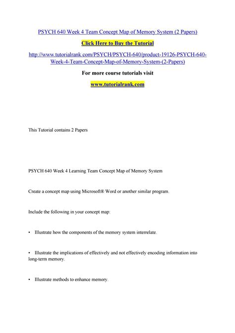 Psych 640 Week 4 Team Concept Map Of Memory System 2 Papers By