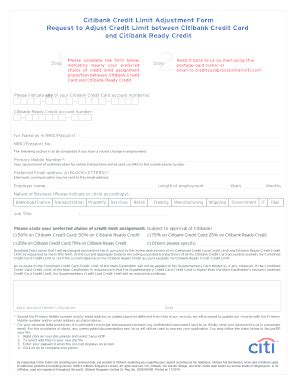 Fillable Online Credit Limit Increase Service Citibank Singapore Fax