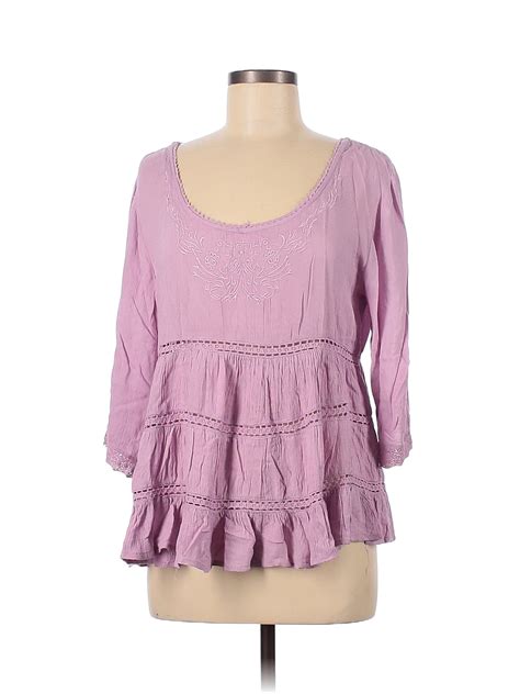 Japna 100 Rayon Colored Purple Long Sleeve Blouse Size L 68 Off