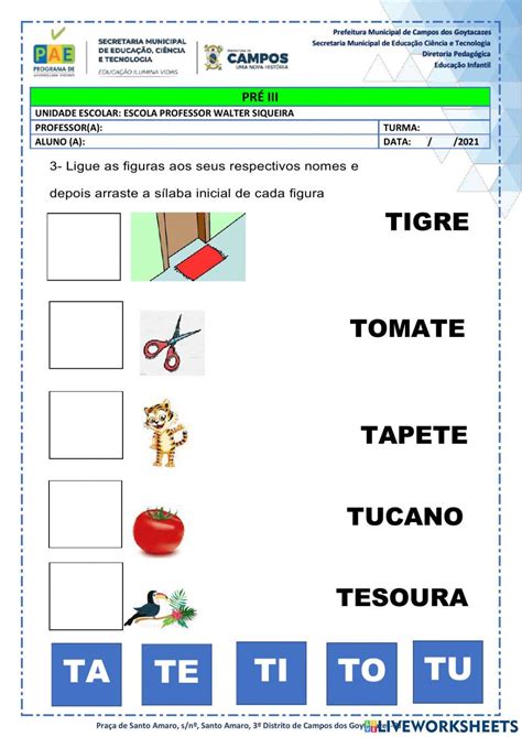 Sílaba Ta Te Ti To Tu Interactive Worksheet Live Worksheets