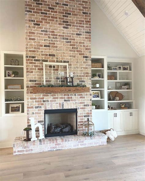 Two Story Living Room Brick Fireplace Soul And Lane