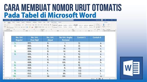 Cara Mudah Membuat Nomor Urut Otomatis Di Tabel Microsoft Word Youtube