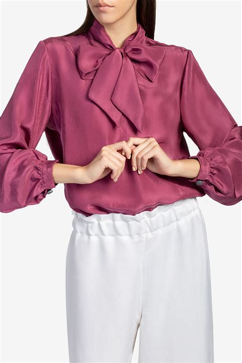 Lilac Pussy Bow Silk Shirt Designer Fashion For Every Style
