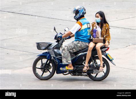 Samut Prakan Thailand Apr A Taxi Driver On A Motorcycle