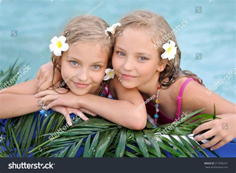 Portrait Two Girls Swimming Pool Stock Photo 317999231 Shutterstock