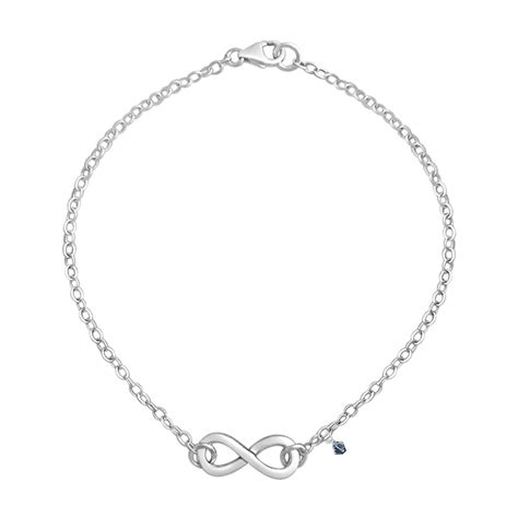 Sterling Silver Infinity Link Bracelet with blue Swarovsky Crystal Charm