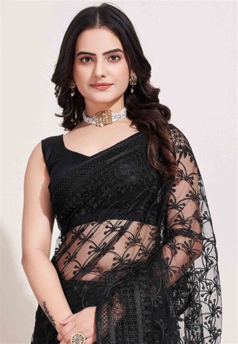 Buy Embroidered Net Saree In Black Online SPTA13223 Utsav Fashion