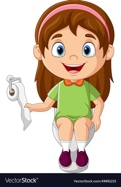 Cartoon Little Girl Sitting On The Toilet Vector Image