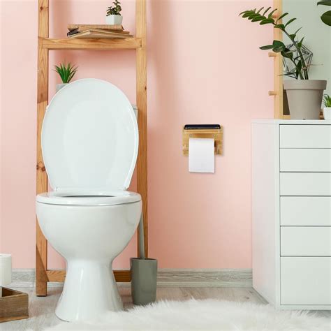 Relaxdays Toiletrolhouder Met Plankje Wc Rolhouder Bamboe Rolhouder