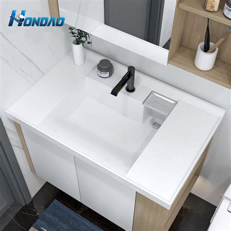 Artificial Stone Eco Friendly White Rectangle Integrated Washing Hand Basin China Sanitary