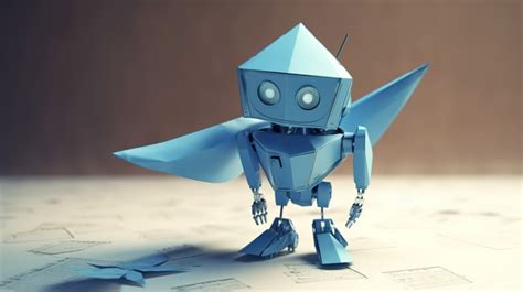 Origami Paper Blue Robot Standing On Top Of Papers Backgrounds | PSD ...