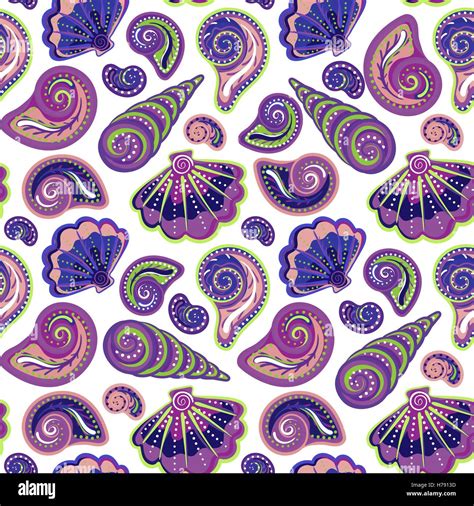 Hand Draw Sea Shells Pattern Seamless Texture With Hand Painted