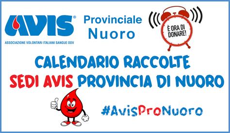 Calendario Prelievi Provincia Di Nuoro Avis Provinciale Nuoro