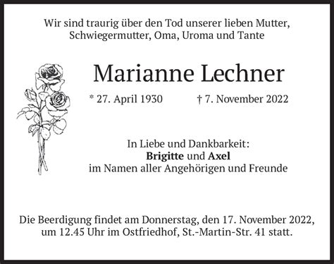 Traueranzeigen Von Marianne Lechner Trauer Merkur De