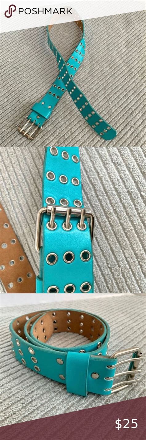 Leather Three Pronged Teal Colored Belt Three Pronged Leather Belt