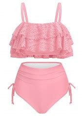 High Waisted Patchwork Light Pink Bikini Set Rosewe USD