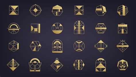 Art Deco Geometric Shapes Golden Geometrical Vector Image