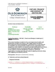 ODU CHP 440 Syllabus FALL 2021 1 Docx CHP 440 Finance And Budget In