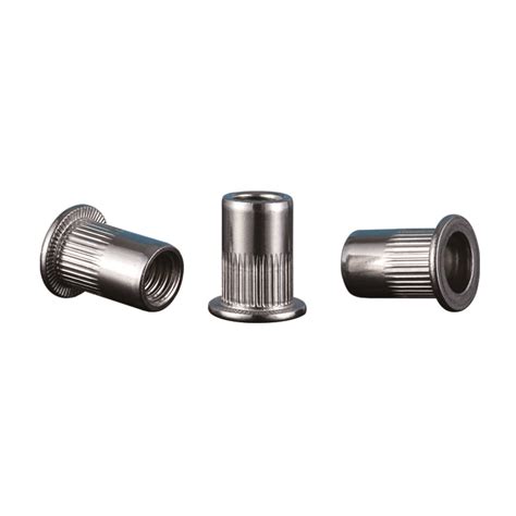 Threaded Rivet Nuts Flat Head Knurled Body Stainless Steel