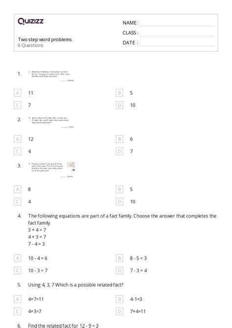 50 Two Step Word Problems Worksheets For 2nd Year On Quizizz Free And Printable