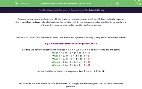 Generate A Sequence From An Nth Term Worksheet Edplace