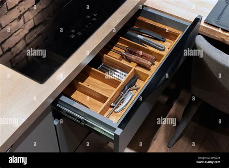 Modern Kitchen Set Of Cutlery Trays In Kitchen Drawer Solid Oak Wood
