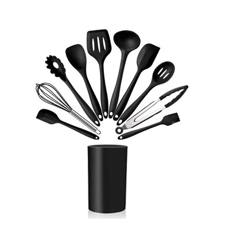 Jogo Kit C 11 Peças Utensílios De Cozinha Colheres Espátula Silicone