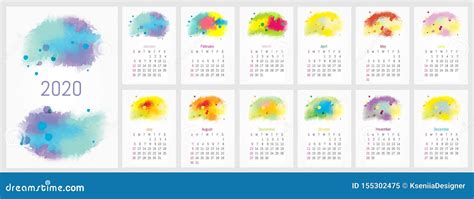 Calendario De Pared Dise O De La Acuarela Del Vector Ilustraci N