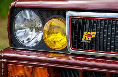 Lancia Delta HF Integrale Rally Car Close up of Badge and Headlights ...