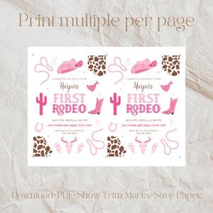 Girl First Rodeo Birthday Invitation Template, 1st Rodeo Birthday Invite, Western Invitation ...