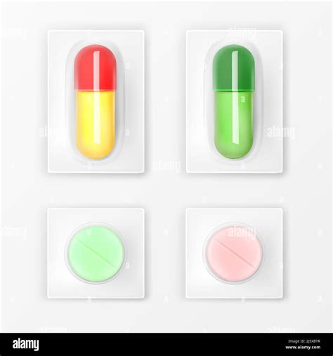 Pills Blister Pack Set Colorful Medicine Tablets And Capsules Mock Up