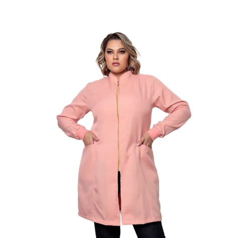 Jaleco Feminino Nude Oxford Zíper Gola Padre Plus Size Nice Shopee Brasil