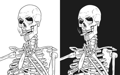 Skeleton Smoking Cigarette Line Art Vector Illustration 10269031 Vector