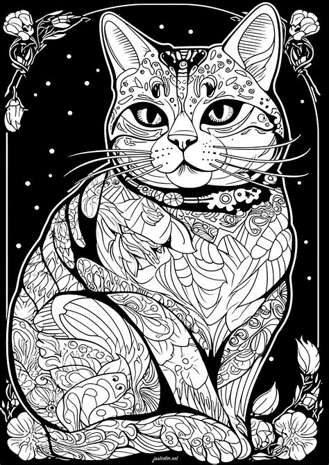 Incredible Cat Coloring On Black Background Cats Adult Coloring Pages