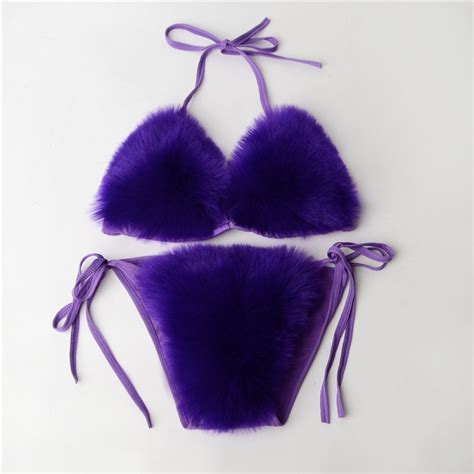 Fur Bikini Set Detachable Fluffy Swimwear For Women