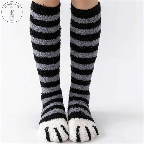 Animal Paw Patterned Socks,,cute Cat Paw Fluffy Winter Socks, Cosy Fur ...