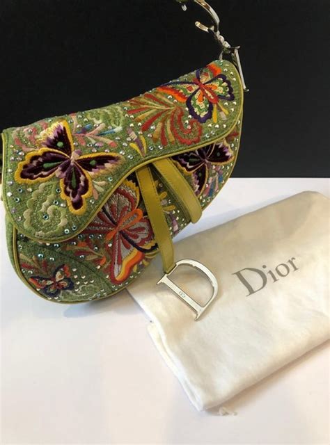 Dior Embroidered Saddle Bag Leather And Linen Floral Butterflies Limited Edition Chelsea Vintage