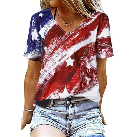 Mousya Womens Patriotic Graphic Tees American Flag T Shirt 4th Of July