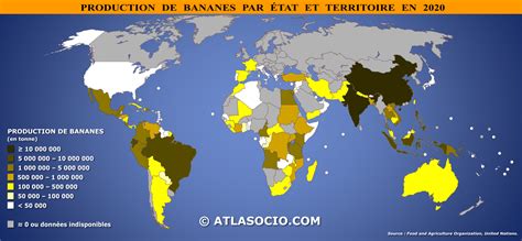 Carte du monde production de bananes par État Atlasocio