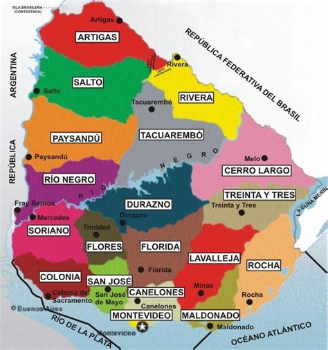 Mapa De Uruguay Con Departamentos Y Ciudades Brainlylat