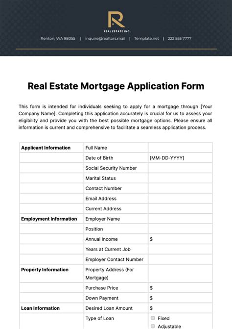 Free Real Estate Mortgage Application Form Template Edit Online