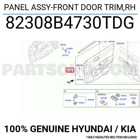 PANEL ASSY FRONT DOOR TRIM RH 82308B4730TDG Hyundai KIA Parts