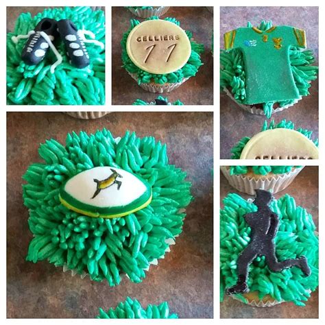 Springbok Rugby Cupcakes With Fondant Toppers And Buttercream