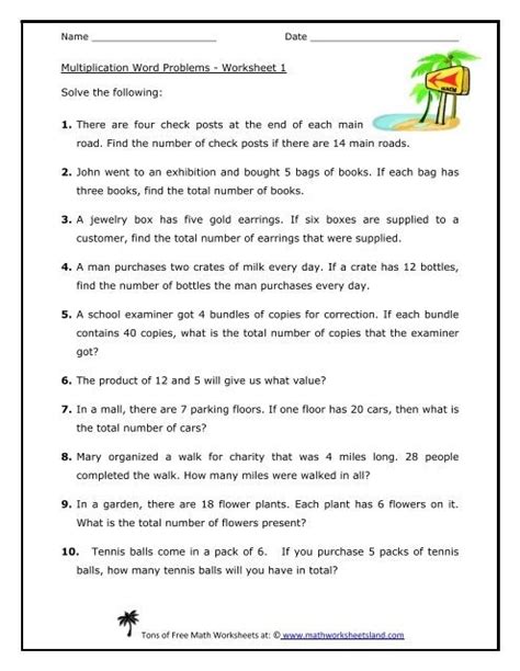 Multiplication Word Problems Worksheets