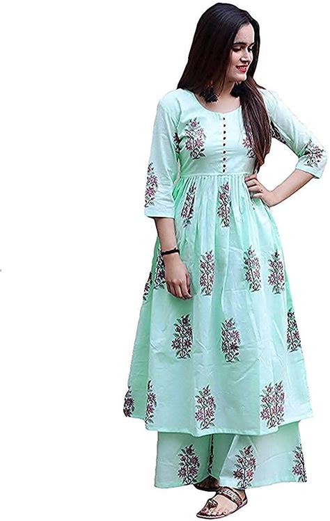 Marlin Women S Cotton Kurti With Palazzo Pant Set Green