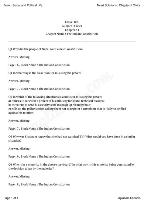 NCERT Solutions For Class 8 Civics Chapter 1 The Indian Constitution