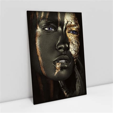 Quadro Mulher Negra E Dourada Abstrato Golden Woman Para Sala Bimper