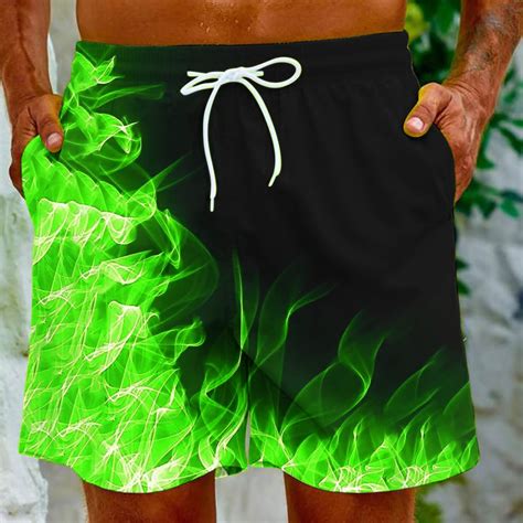 Cllios Mens Swim Shorts 2024 Fashion Flame Print Drawstring Swimming