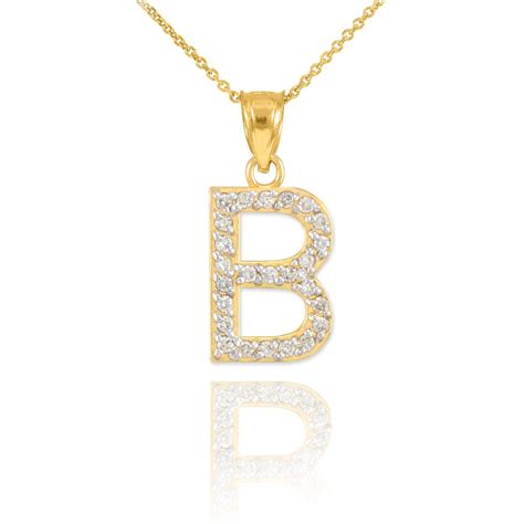 Initial Pendants Womens Fine 14k Yellow Gold Diamond Letter B Pendant