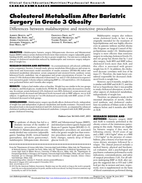 Cholesterol Metabolism After Bariatric Surgery In Grade 3 Obesity